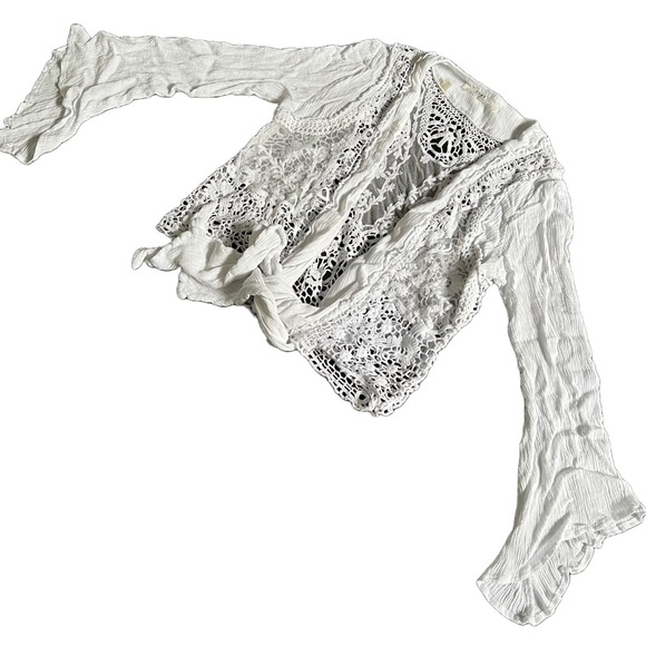 GUESS WHITE LONG SLEEVE LIGHTWEIGHT CARDIGAN WITH OPEN LACE/MESH BACK SIZE XS - Picture 2 of 9